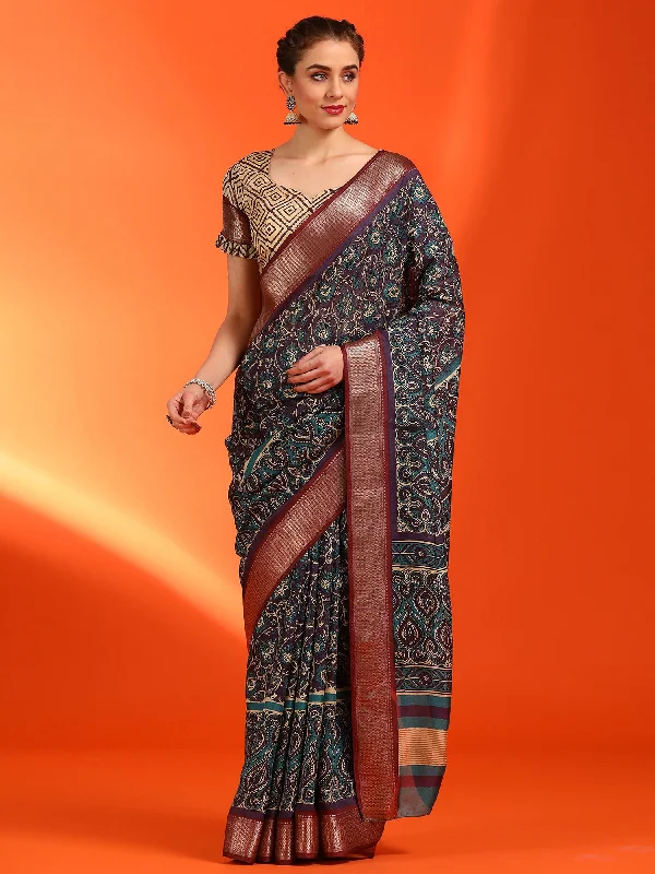 Women's Dola Silk Purple Printed Designer Saree With Blouse Piece Airy Cotton Blouse Women's Dola Silk Purple Printed Designer Saree With Blouse Piece Airy Cotton Blouse