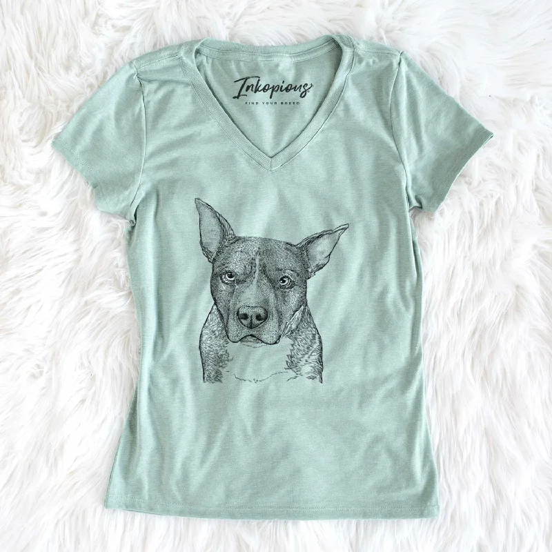Bare Mercy the Pitbull - Women's V-neck Shirt-- Machine Wash Dry Clean Hand Wash