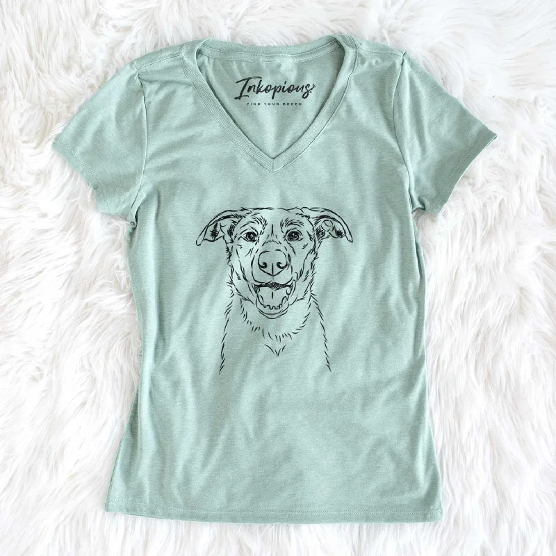 Bare Noah the Border Collie - Women's V-neck Shirt-- Fleece Fabric Down Fabric Feather Fabric Bare Noah the Border Collie - Women's V-neck Shirt-- Fleece Fabric Down Fabric Feather Fabric
