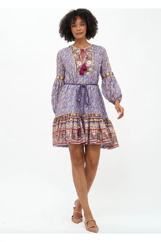 Lavender Balloon Sleeve Flirty Mini Dress Classic White Mini Dress