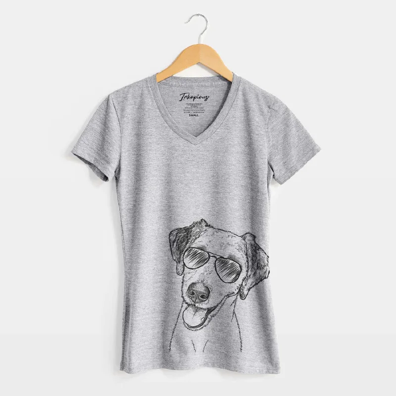 Aviator Palm Palm the Aussiedoodle - Women's V-neck Shirt-- Fleece Nylon Spandex