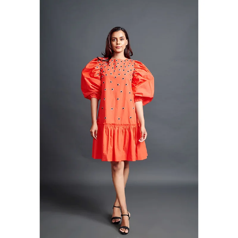 Deepika Arora Orange Short Backless Gathered Hem Mini Dress Stylish Ribbed Mini Dress