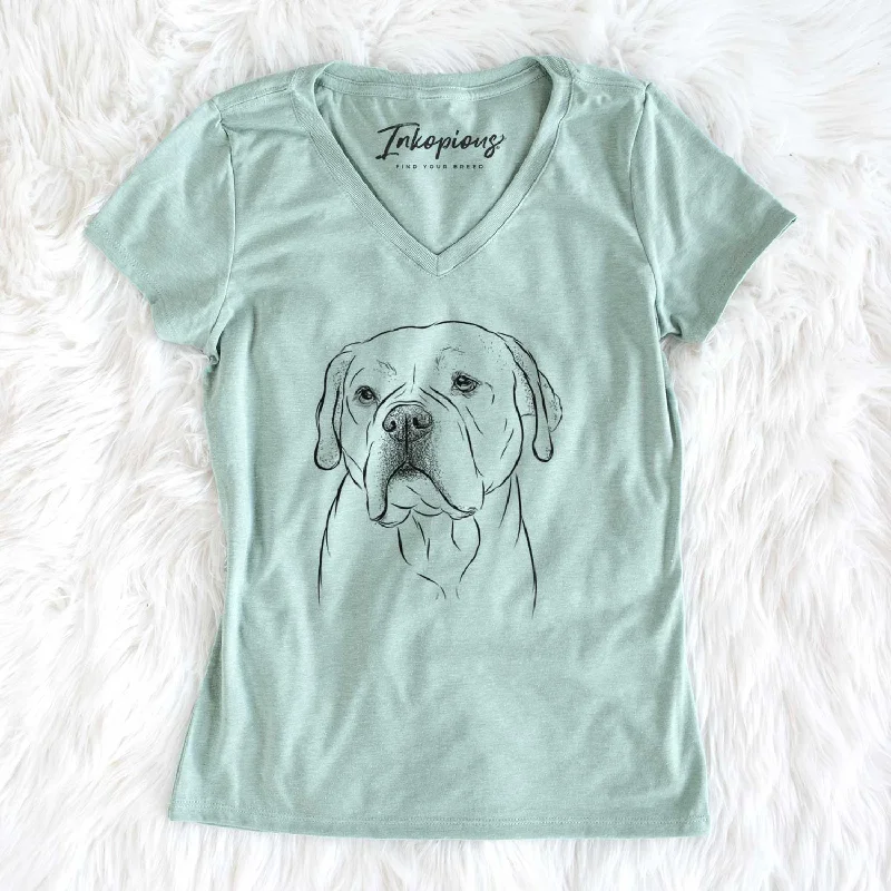 Bare Nora the American Bulldog Mix - Women's V-neck Shirt-- Collared Crew Neck Turtle Neck Bare Nora the American Bulldog Mix - Women's V-neck Shirt-- Collared Crew Neck Turtle Neck