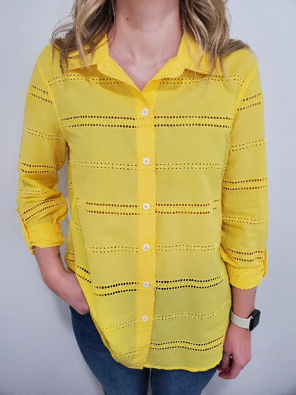 SUNNY DELIGHT EYELET BLOUSE - CANARY Wrap Front Blouse