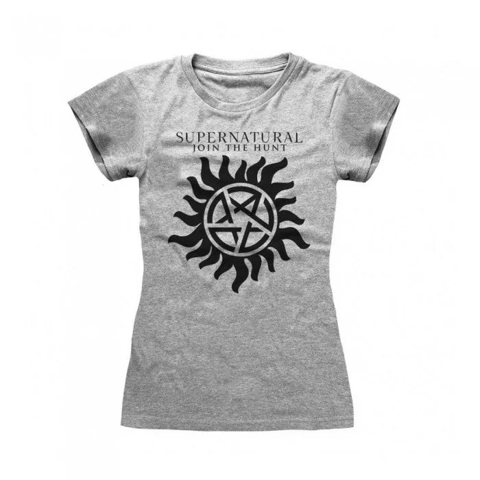 Supernatural Womens/Ladies Logo And Symbol Fitted T-Shirt-- Chenille Blend Fleece Blend Nylon Blend