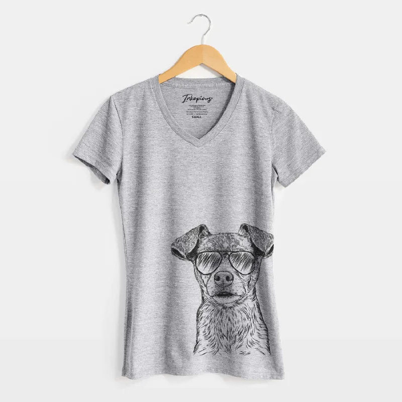 Aviator Olive the Mixed Breed - Women's V-neck Shirt-- Polka Dot Checkered Tartan