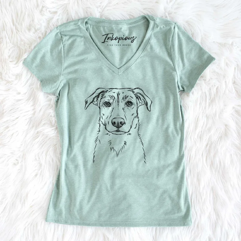 Bare Peanut the Lab Mix - Women's V-neck Shirt-- Asymmetrical Pockets Print