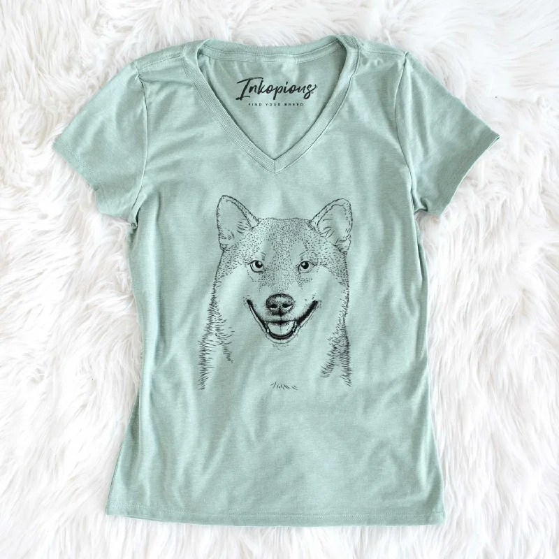 Bare Mitsu the Shiba Inu - Women's V-neck Shirt-- Notch Collar Peter Pan Collar Cowl Neck Bare Mitsu the Shiba Inu - Women's V-neck Shirt-- Notch Collar Peter Pan Collar Cowl Neck
