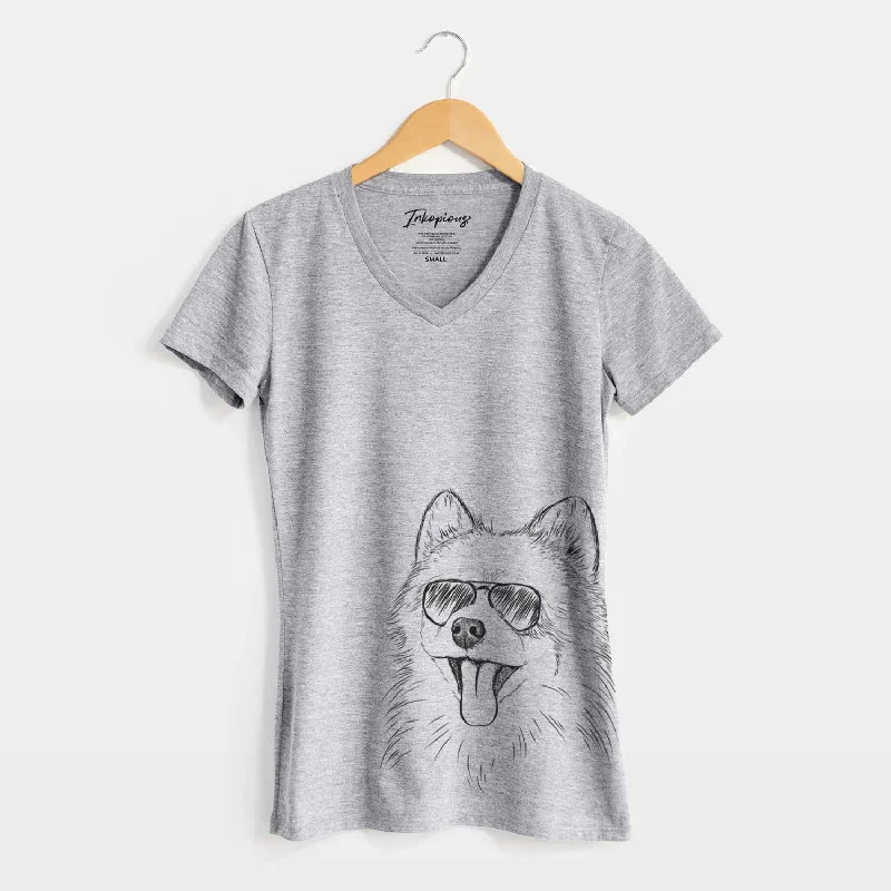 Aviator Quinn the Pomeranian - Women's V-neck Shirt-- Seamless Knitted Crochet