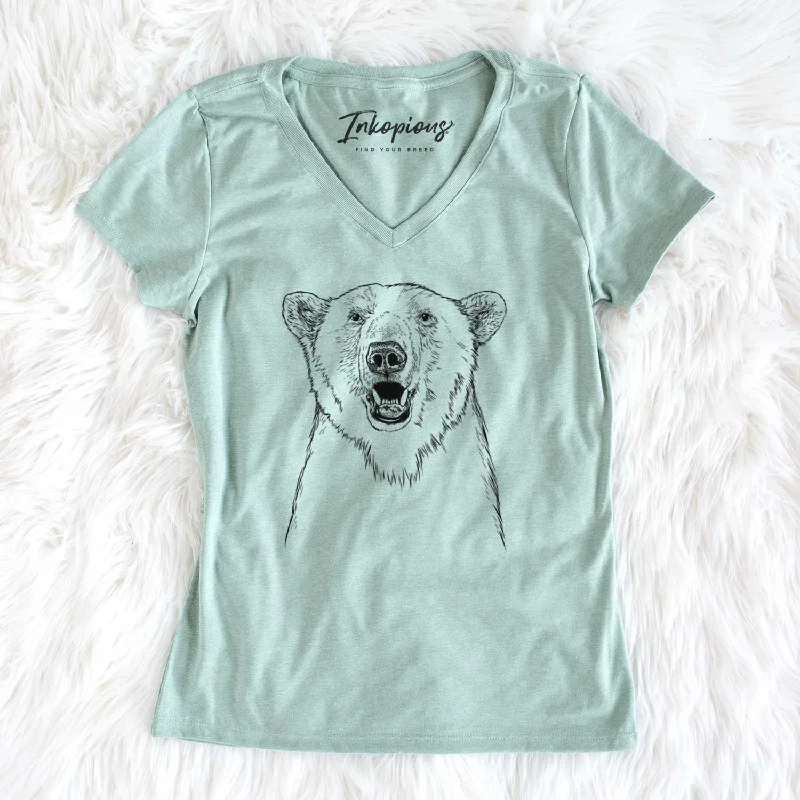 Bare Oslo the Polar Bear - Women's V-neck Shirt-- Real Fur Shearling Chenille
