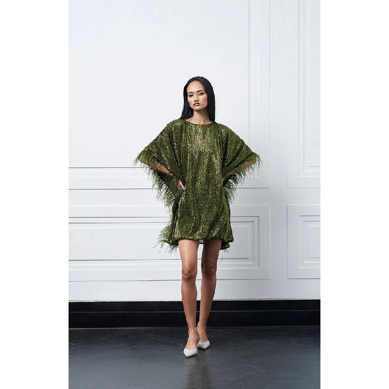 Kay Kay BY KKHUSHI SAHAII Hugo Green Embellished Mini Dress Modern Satin Mini Dress