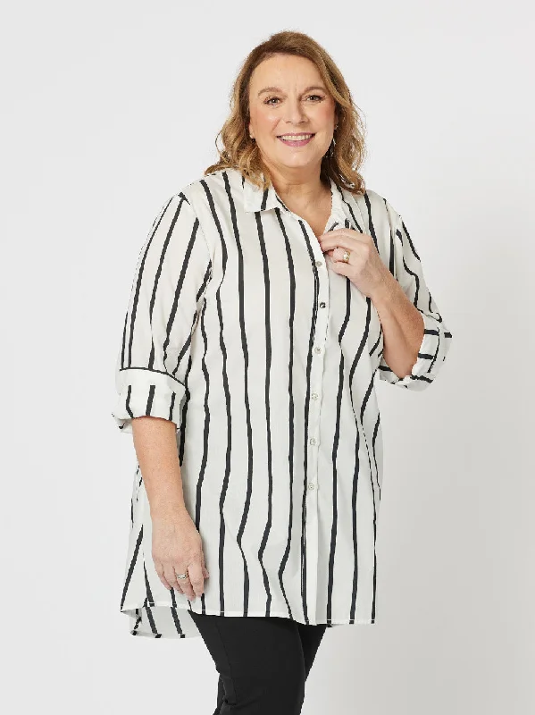 Dana Stripe Shirt - Black/White-- Ribbed T-Shirt High Neck Heavyweight