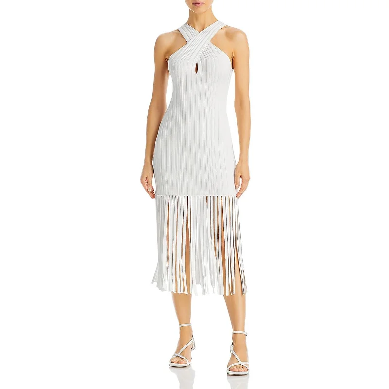 Womens Fringe Ribbed Mini Dress Stylish Ruffle Mini Dress