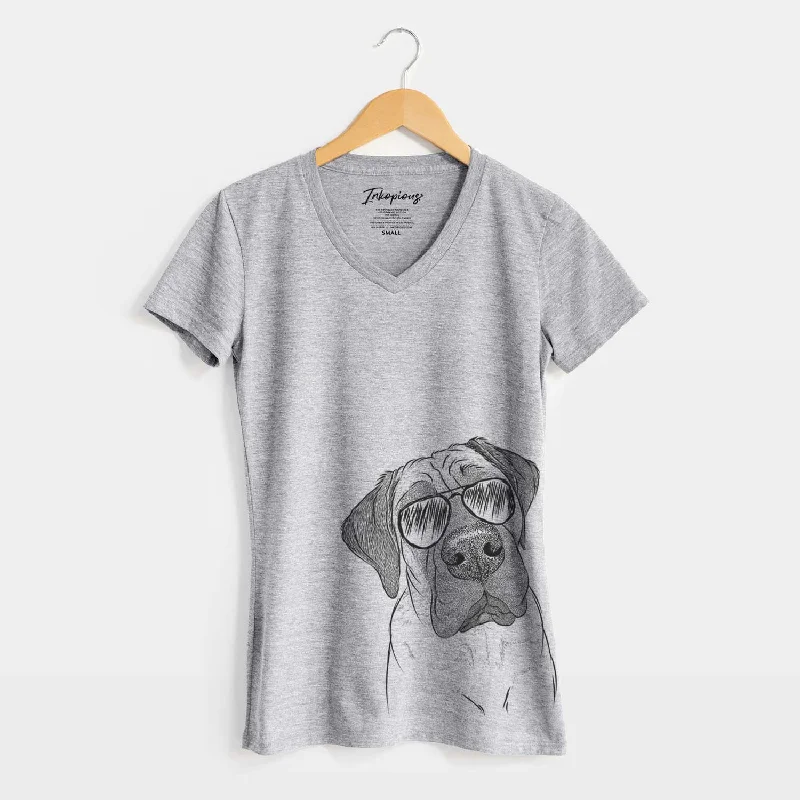 Aviator Nutterbutter the English Mastiff - Women's V-neck Shirt-- Fashionable Trendy Casual