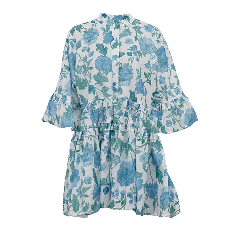 Tiered Ruffle Trim Button Down Mini Dress Cozy Wraparound Mini Dress