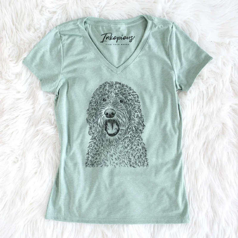 Bare Phillip the Portuguese Water Dog - Women's V-neck Shirt-- Notch Collar Peter Pan Collar Cowl Neck Bare Phillip the Portuguese Water Dog - Women's V-neck Shirt-- Notch Collar Peter Pan Collar Cowl Neck