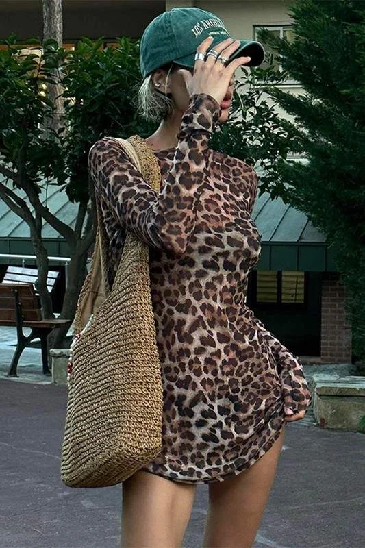 LEOPARD PRINT MINI DRESS Comfortable Linen Mini Dress