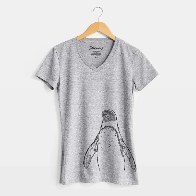 Aviator Peyton the Penguin - Women's V-neck Shirt-- Zippered Front Buttoned Front Snap Front Aviator Peyton the Penguin - Women's V-neck Shirt-- Zippered Front Buttoned Front Snap Front