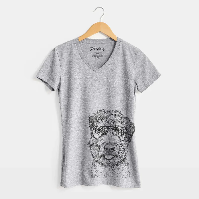 Aviator Milton the Soft Coated Wheaten Terrier - Women's V-neck Shirt-- Chenille Fabric Brocade Fabric Lace Fabric Aviator Milton the Soft Coated Wheaten Terrier - Women's V-neck Shirt-- Chenille Fabric Brocade Fabric Lace Fabric