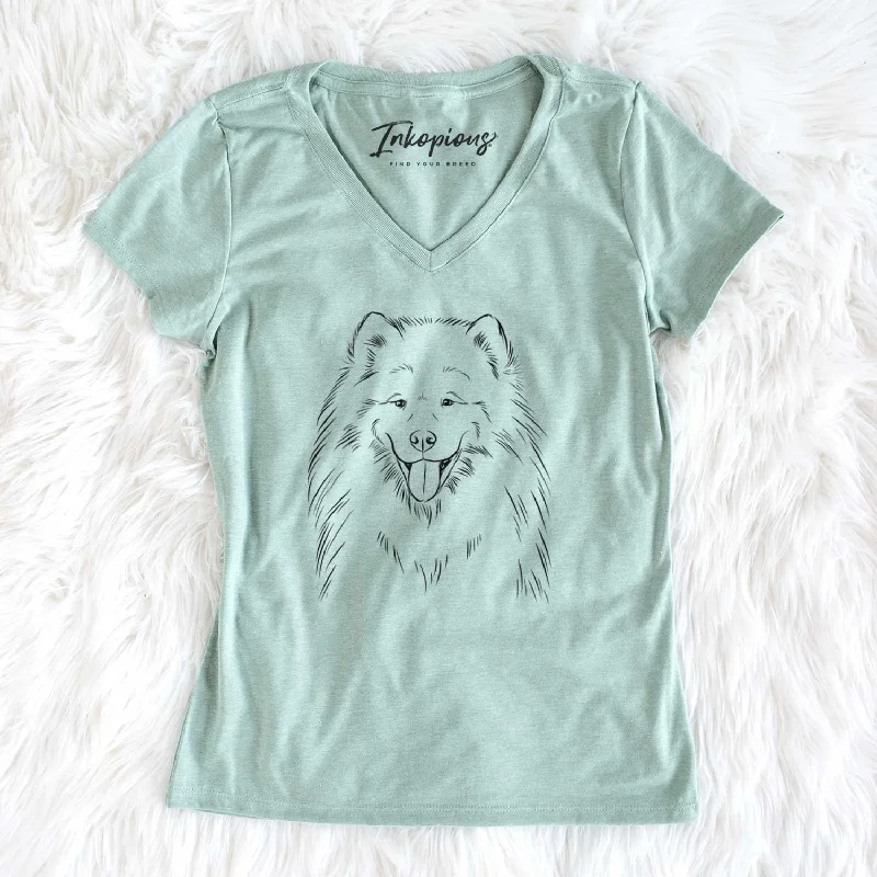 Bare Mikko the Samoyed - Women's V-neck Shirt-- Front Pockets Side Pockets Patch Pockets Bare Mikko the Samoyed - Women's V-neck Shirt-- Front Pockets Side Pockets Patch Pockets