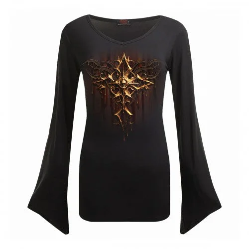 Spiral Direct Womens/Ladies Dripping Gold Long-Sleeved T-Shirt-- Polka Dot Checkered Tartan Spiral Direct Womens/Ladies Dripping Gold Long-Sleeved T-Shirt-- Polka Dot Checkered Tartan