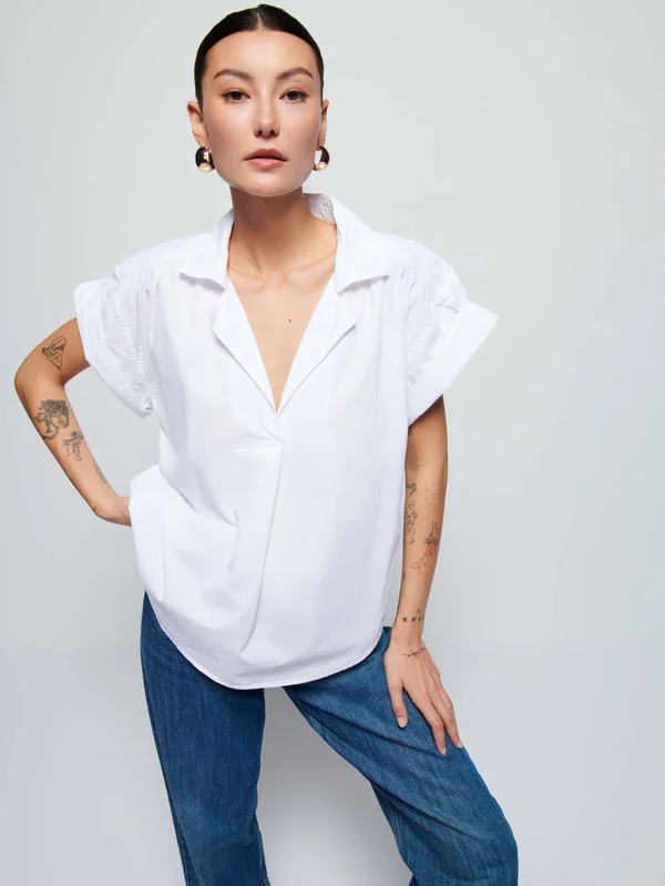 Elliot Blouse - Optic White Gathered Detail Blouse
