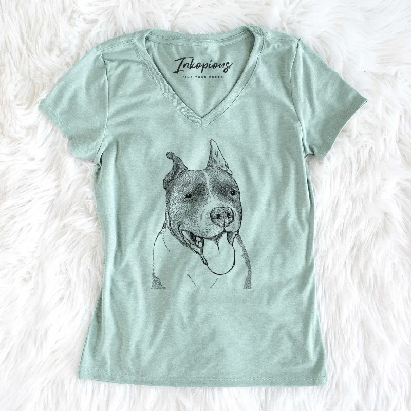 Bare Piggy the American Staffordshire Terrier - Women's V-neck Shirt-- Satin Blend Silk Blend Wool Blend Bare Piggy the American Staffordshire Terrier - Women's V-neck Shirt-- Satin Blend Silk Blend Wool Blend
