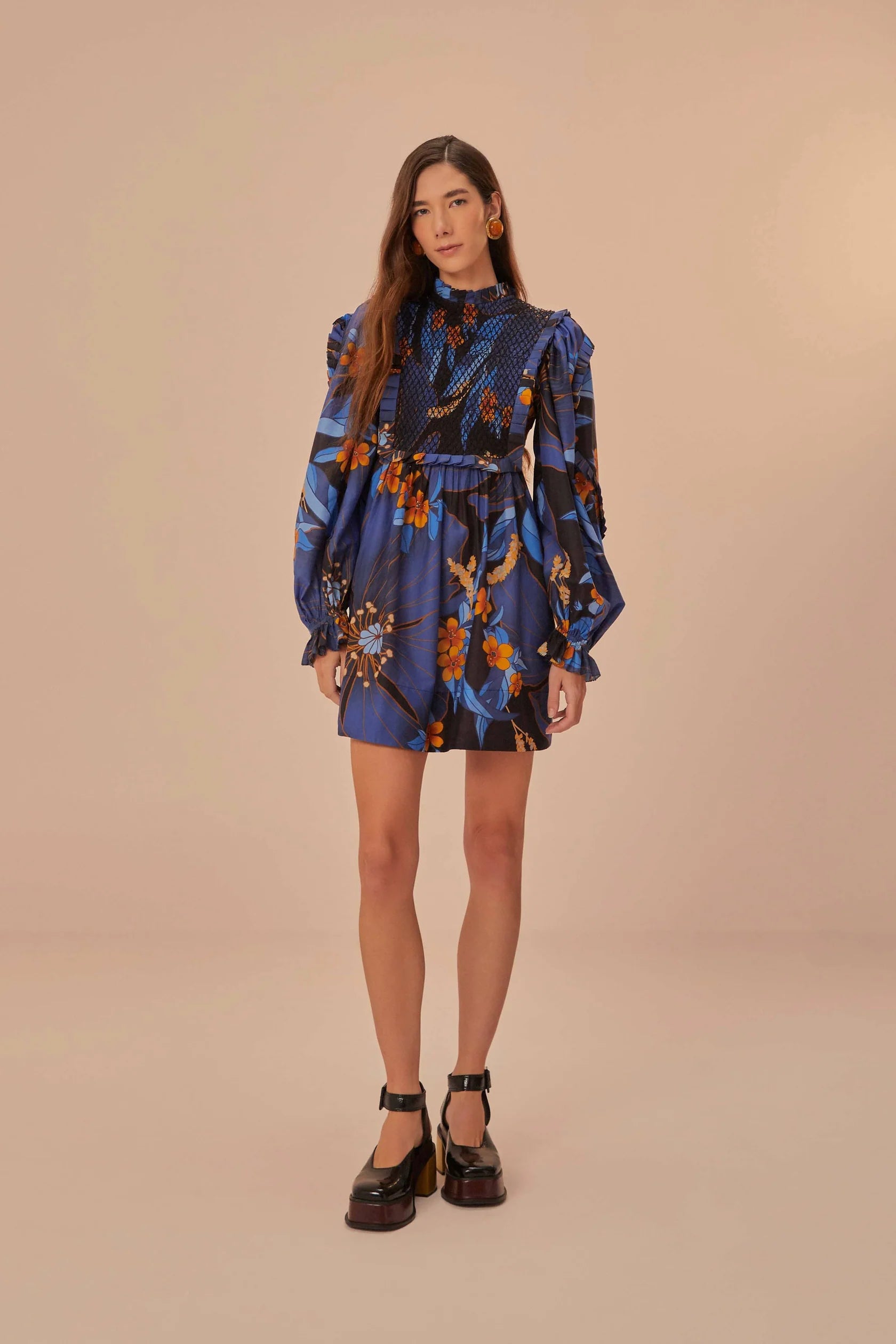 Pietra Floral Mini Dress Black - Farm Rio Casual Button-Up Mini Dress