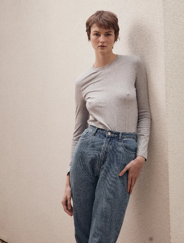 Billie Classic Cotton Long Sleeve T-Shirt in Grey Marl-- V-Neck T-Shirt Long Sleeve Cotton Billie Classic Cotton Long Sleeve T-Shirt in Grey Marl-- V-Neck T-Shirt Long Sleeve Cotton