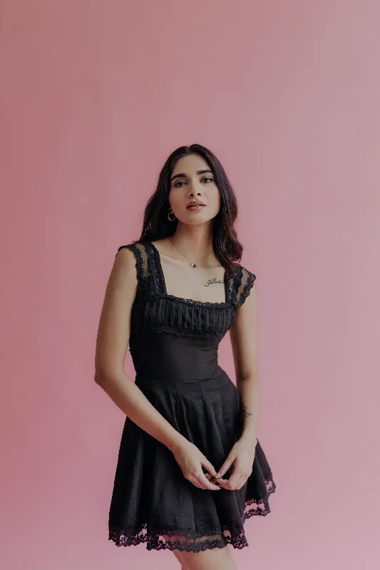 Katerina Black A-Line Mini Dress Stylish Short-Sleeve Mini Dress
