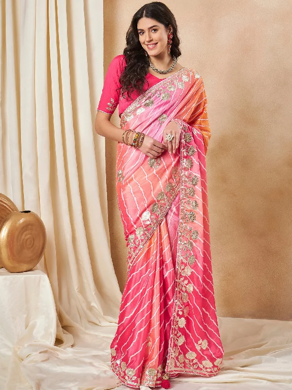 Women's Chiffon Pink Embroidered Designer Saree With Blouse Piece Vintage Lace Blouse Women's Chiffon Pink Embroidered Designer Saree With Blouse Piece Vintage Lace Blouse