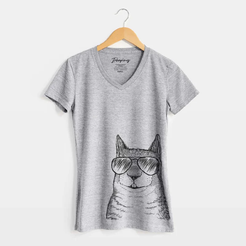 Aviator Nibbles the Squirrel - Women's V-neck Shirt-- Chenille Blend Fleece Blend Nylon Blend
