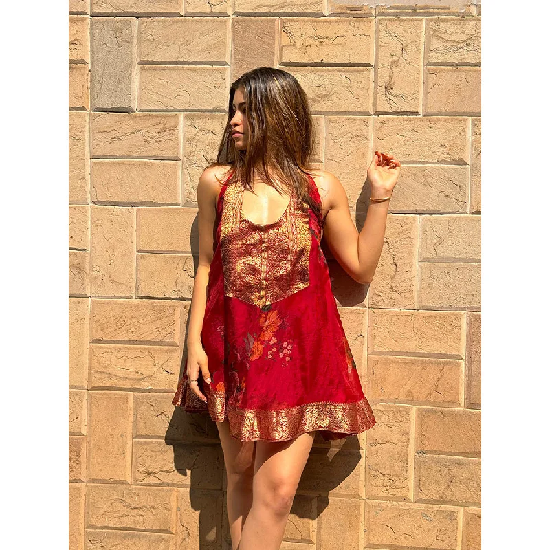RAISHAA Red Briar Rose Mini Dress Comfortable Boho Mini Dress