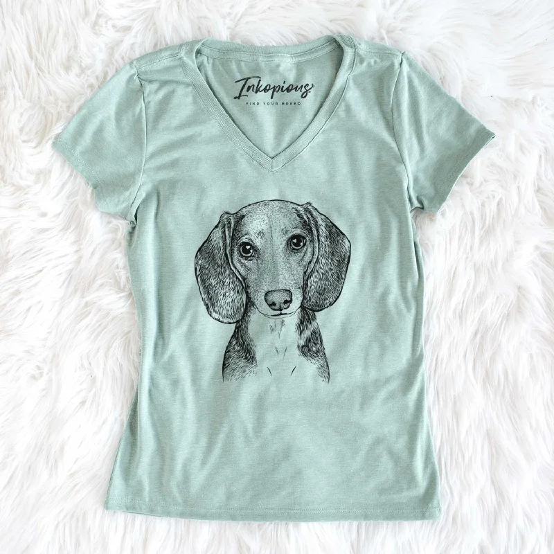 Bare Mayor Andy the Beagle - Women's V-neck Shirt-- Mesh Blend Leather Blend Suede Blend Bare Mayor Andy the Beagle - Women's V-neck Shirt-- Mesh Blend Leather Blend Suede Blend