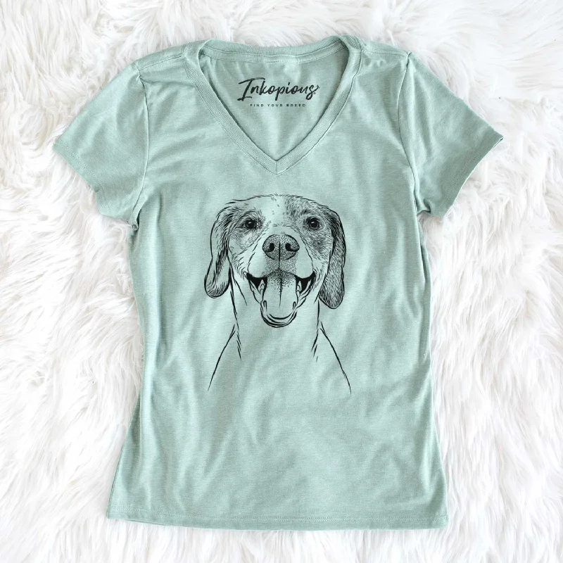 Bare Obi the Beagle Mix - Women's V-neck Shirt-- Boxy Fit Fitted Loose