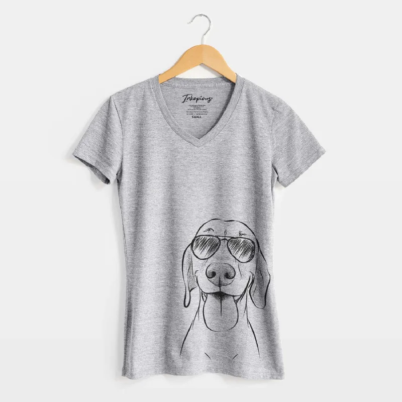 Aviator Remington the Vizsla - Women's V-neck Shirt-- Jersey Fabric Tulle Fabric Batik Fabric Aviator Remington the Vizsla - Women's V-neck Shirt-- Jersey Fabric Tulle Fabric Batik Fabric