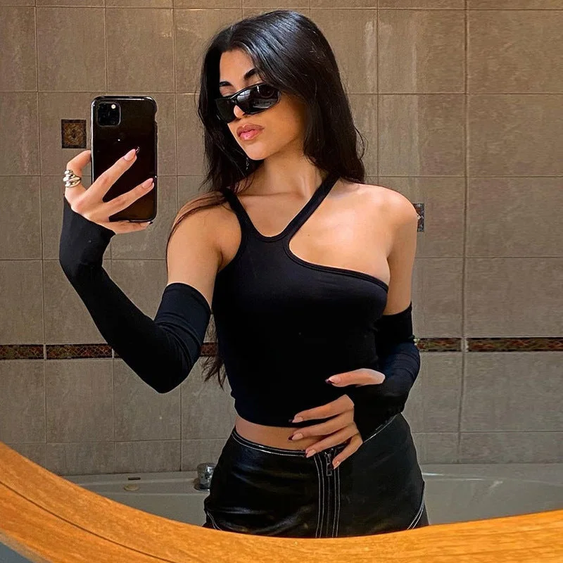 Irregular Split Oversleeves Slim T-shirt for Women-- Hooded Caped Shawl Collar