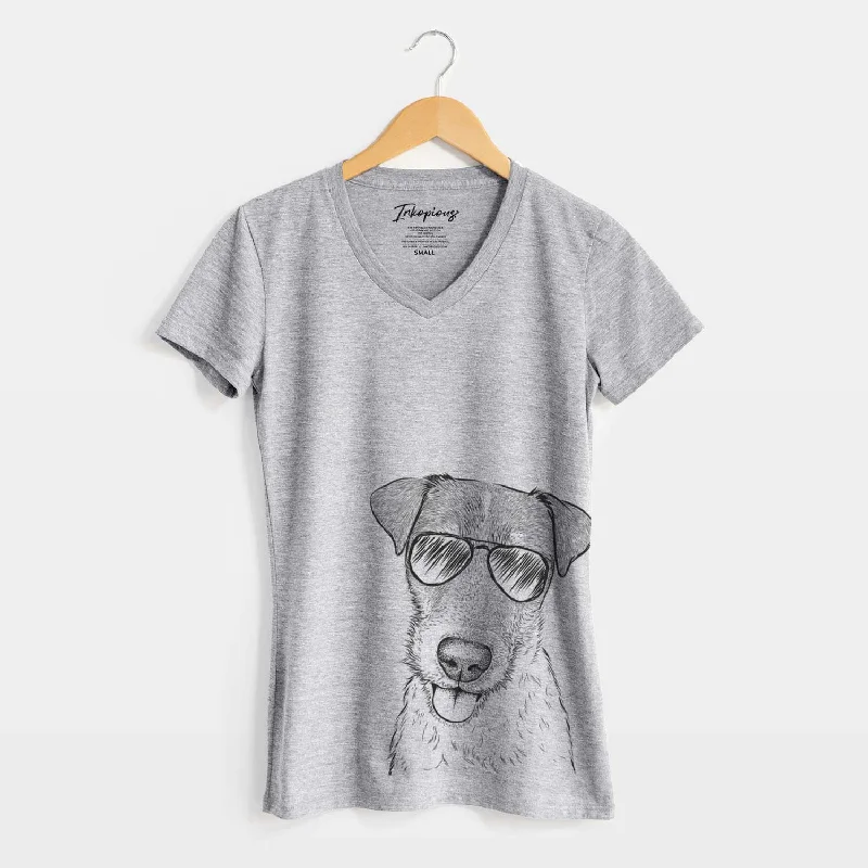 Aviator Rider the Parson Russell Terrier - Women's V-neck Shirt-- Anti-Shrink Durable Soft Aviator Rider the Parson Russell Terrier - Women's V-neck Shirt-- Anti-Shrink Durable Soft