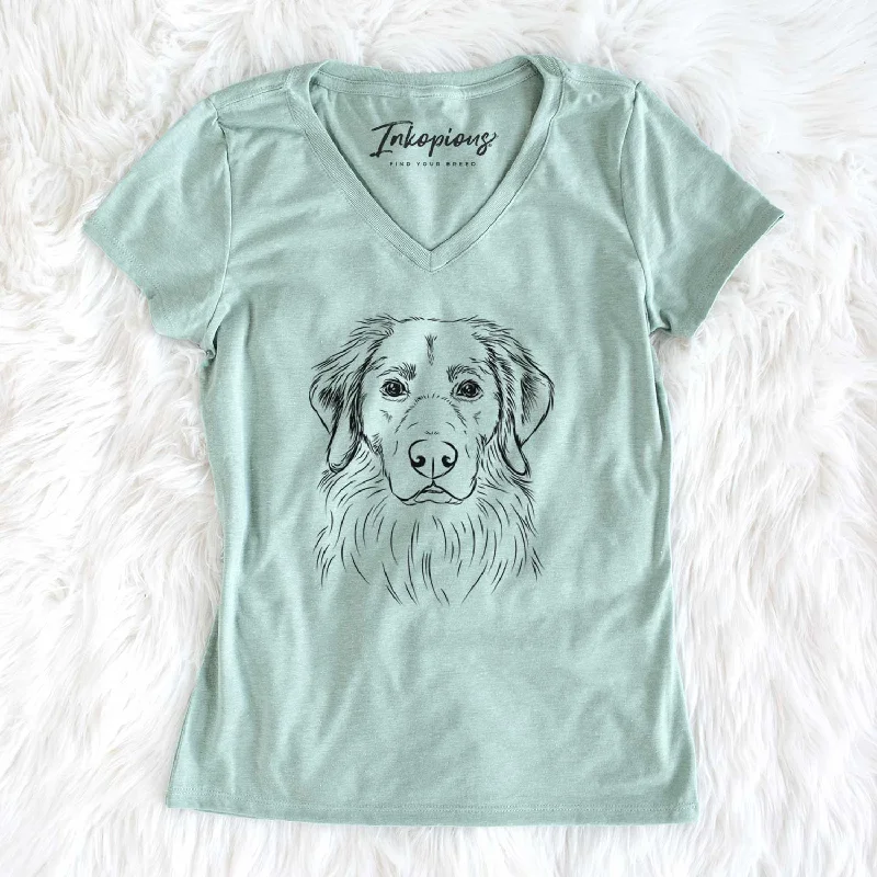 Bare Marley the Golden Retriever - Women's V-neck Shirt-- Plaid T-Shirt Polka Dot Checkered Bare Marley the Golden Retriever - Women's V-neck Shirt-- Plaid T-Shirt Polka Dot Checkered