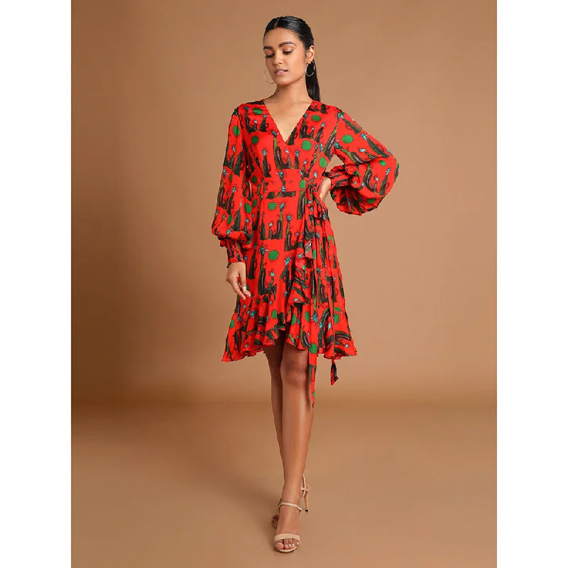 Masaba Red Pins & Needles Wrap Mini Dress Fashionable Mini Dress with Slits