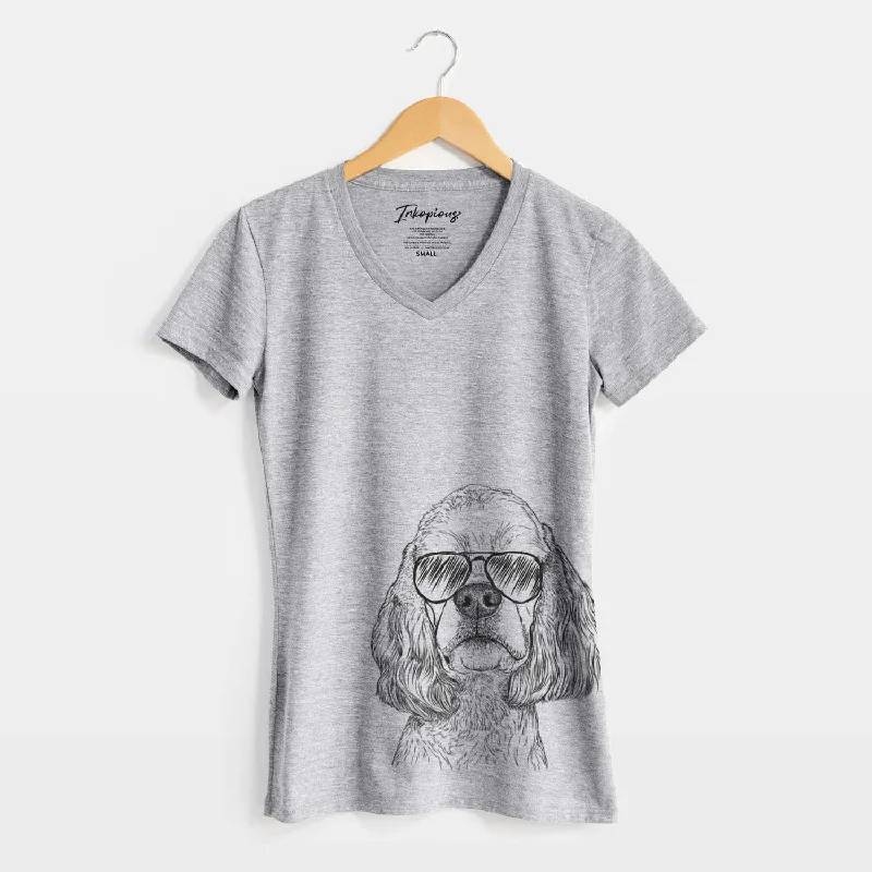 Aviator Oakley the American Cocker Spaniel - Women's V-neck Shirt-- Modern Contemporary Chic Aviator Oakley the American Cocker Spaniel - Women's V-neck Shirt-- Modern Contemporary Chic