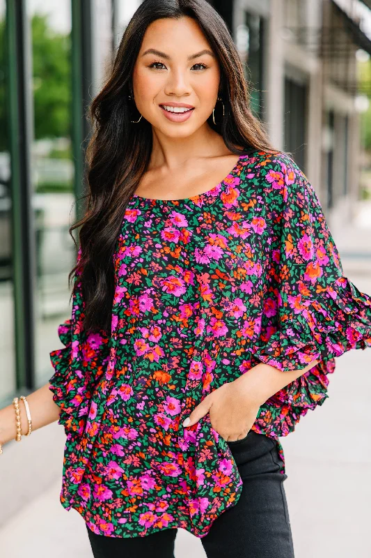 Can't Look The Other Way Black Floral Blouse Chic Wrap Blouse