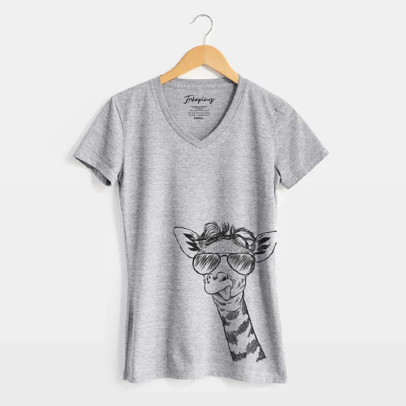 Aviator Mel the Baby Giraffe - Women's V-neck Shirt-- Anti-Shrink Durable Soft