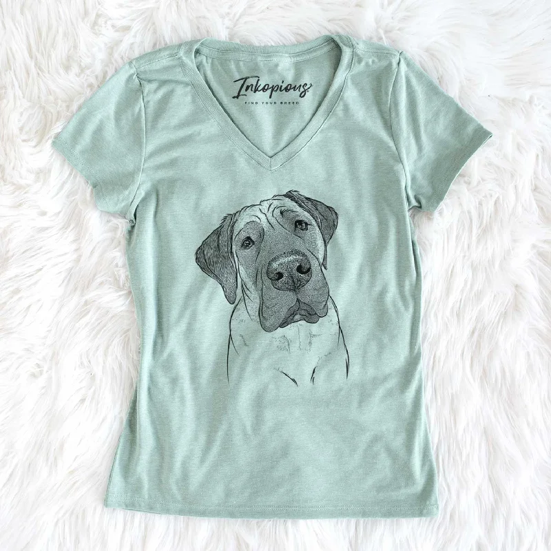 Bare Nutterbutter the English Mastiff - Women's V-neck Shirt-- Graphic Embroidered Appliqued Bare Nutterbutter the English Mastiff - Women's V-neck Shirt-- Graphic Embroidered Appliqued