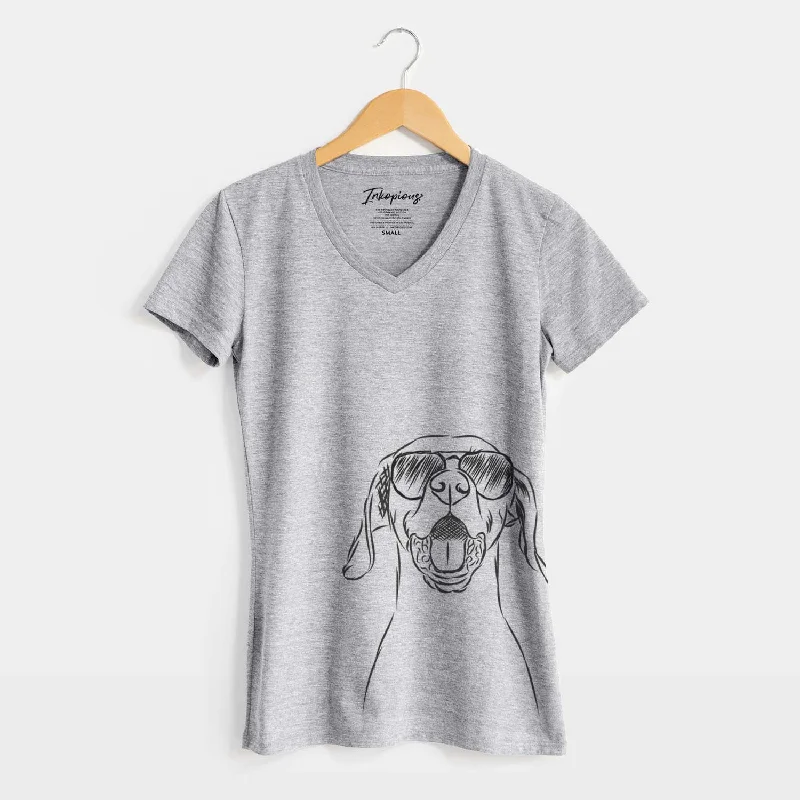 Aviator Ollie the Vizsla - Women's V-neck Shirt-- Notch Collar Peter Pan Collar Cowl Neck Aviator Ollie the Vizsla - Women's V-neck Shirt-- Notch Collar Peter Pan Collar Cowl Neck