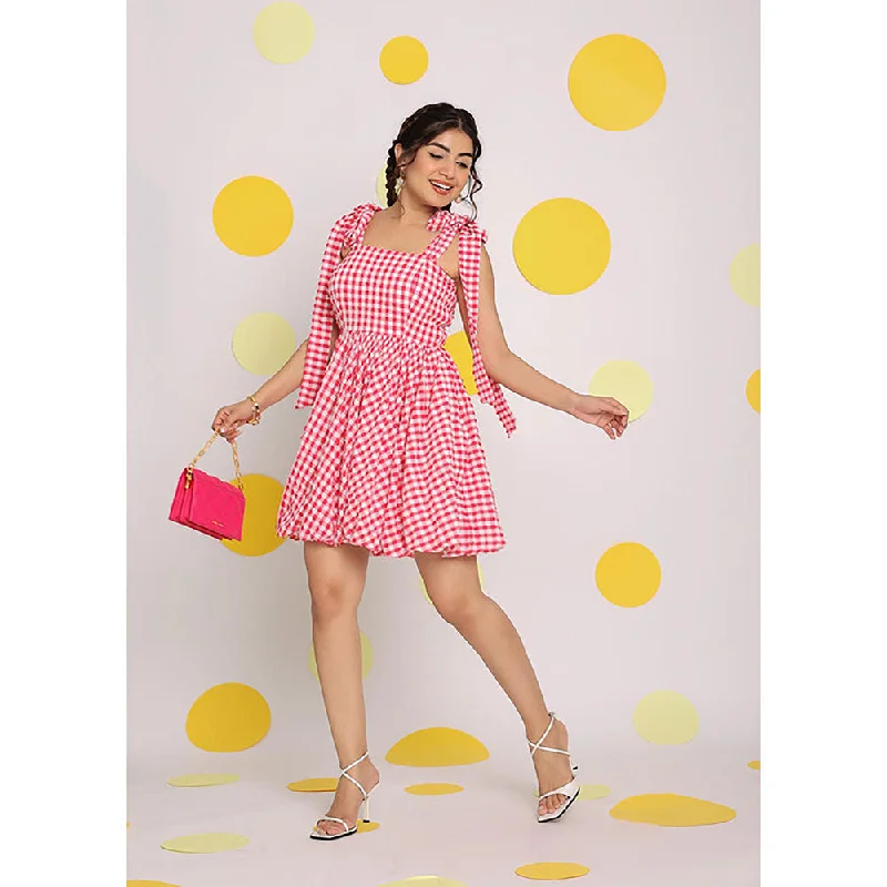 Kaori By Shreya Women Pink Relaxed Checks Cotton Mini Dress Trendy Bodycon Mini Dress Kaori By Shreya Women Pink Relaxed Checks Cotton Mini Dress Trendy Bodycon Mini Dress