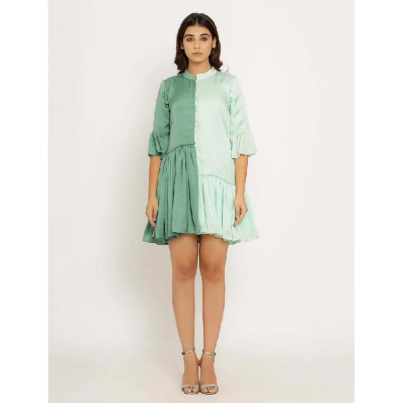 NEORA BY NEHAL CHOPRA Teal & Tea Green Half & Half Mini Dress Chic Halter Mini Dress