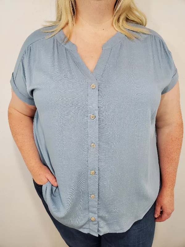 BEAUTIFUL MORNING BUTTON UP BLOUSE Silky Draped Blouse