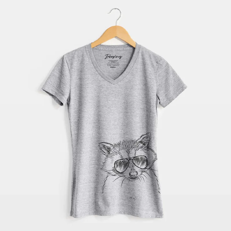 Aviator Randy the Raccoon - Women's V-neck Shirt-- Graphic T-Shirt Round Neck Polyester Aviator Randy the Raccoon - Women's V-neck Shirt-- Graphic T-Shirt Round Neck Polyester