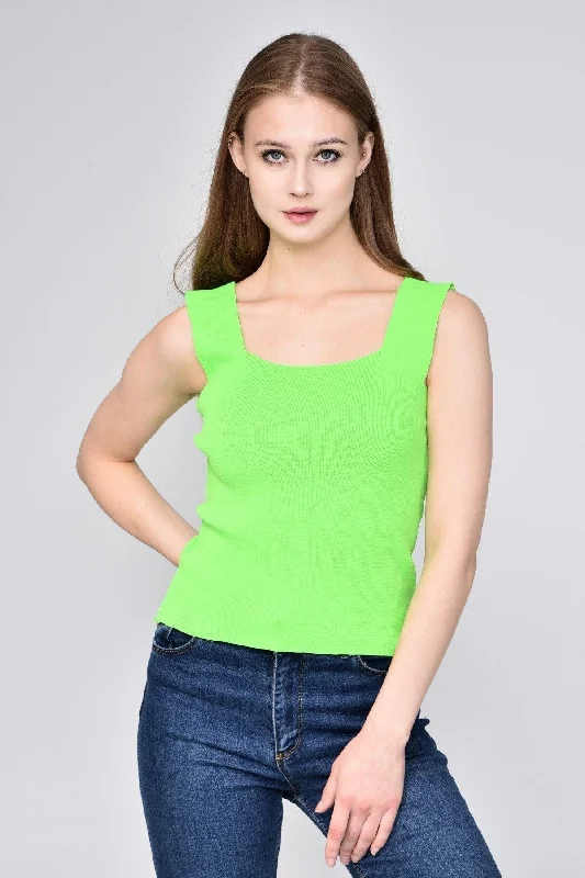 Women's Pistachio Green Thick Strap Square Collar Summer Athlete Knitwear Blouse Slim Fit Blouse Women's Pistachio Green Thick Strap Square Collar Summer Athlete Knitwear Blouse Slim Fit Blouse